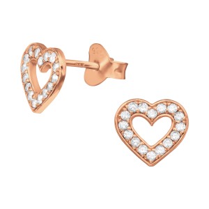 Cercei din argint placat cu aur roz 14K model inima cu zirconii DiAmanti DIA40284 (Argint 925‰ 0,6 g.)